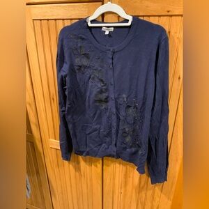 Croft & Barrow Dark Blue Cardigan with Black Embroidery